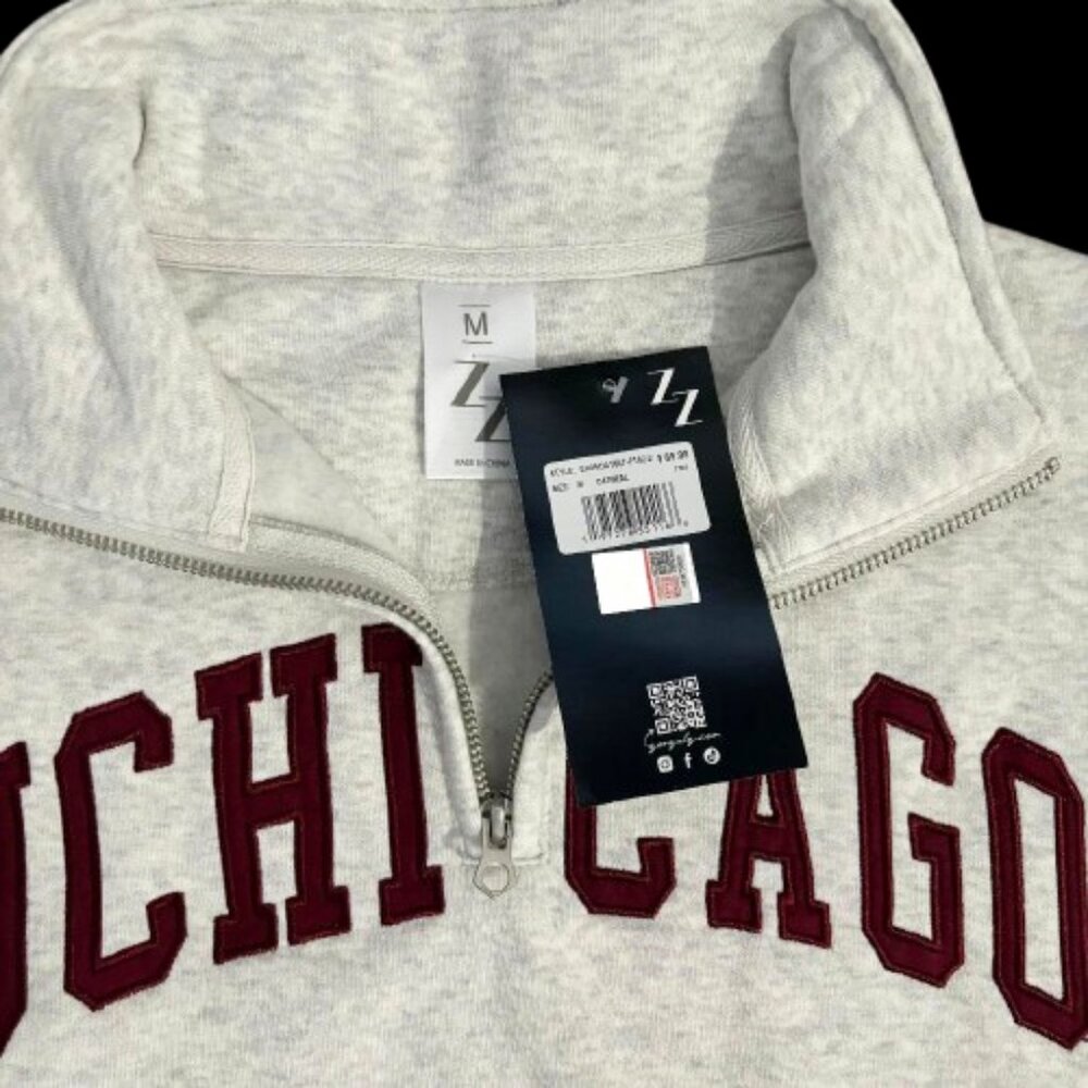 ZooZatz U of Chicago Women's Oatmeal Fleece Sweatshirt Qtr Zip SZ M - Picture 3 of 8